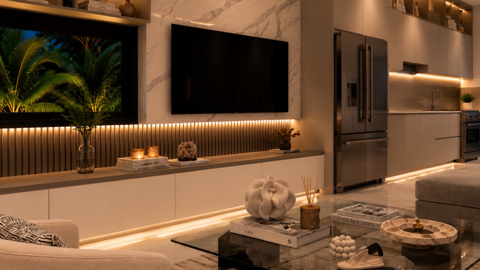 The Summit Collection — Open Plan Living Room And Kitchen Night